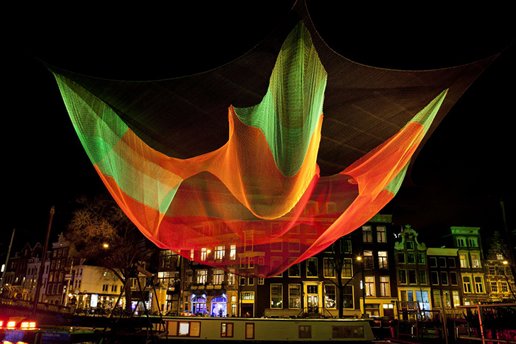 During the darkest time of the year, a vibrant festival of light and water enlivens Amsterdam. Comprised of spectacular light sculptures, LED decorations on bridges, fiery boat parades and huge projections on public buildings, the festival brings together people in the often idyllic historic capital. Amsterdam's Light Festival is an initiative of Henk Jan Buchel, Vincent Horbach and Felix Guttmann together with Rogier van der Heiden—chief designer at Philips Lighting – this brilliant street party has a strong focus on innovation, design and sustainable lighting.
