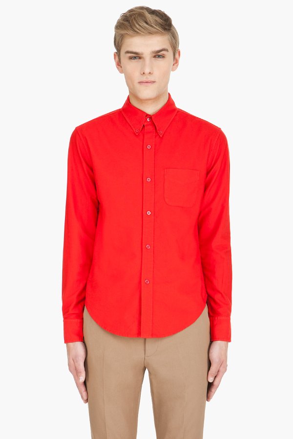 Band of Outsiders Red Button Down Oxford Shirt at Ssense